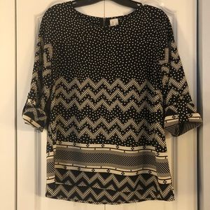 Navy and Cream Polka Dot Top